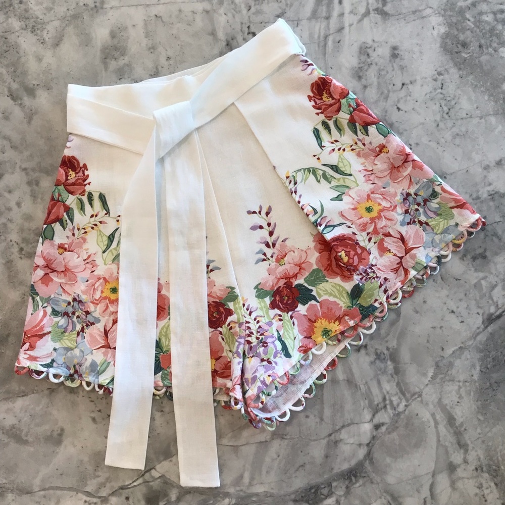 Zimmermann Bellitude Floral Shorts, White, 0